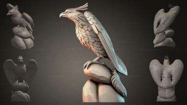 Fantasy busts Eagle sculpture on stone 3d model