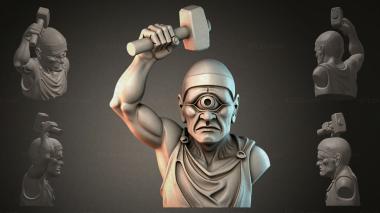 Fantasy busts One-Eyed Warrior with a Hammer 3d model