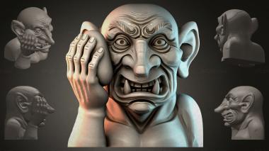 Fantasy busts Goblin with a hand near his face 3d model