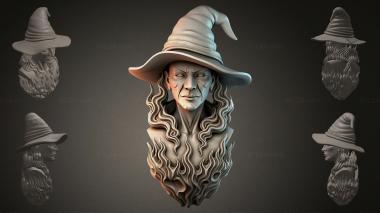 Fantasy busts Bust of a witch in a hat 3d model