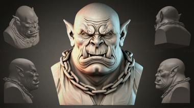 Fantasy busts Orc bust with chain 3d model