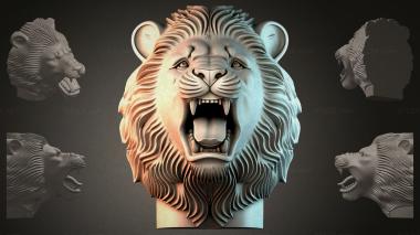 Fantasy busts Carved lion head 3d model