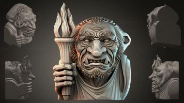 Fantasy busts Orc with a Torch 3d model