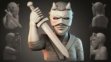 Fantasy busts Bust of a warrior with a sword 3d model