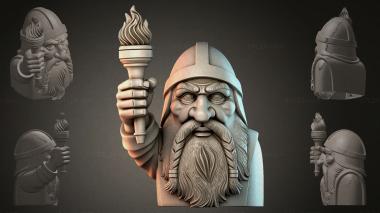 Fantasy busts Bust of a warrior with a torch 3d model