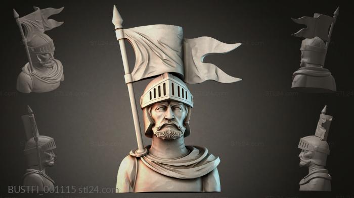 Bust of a warrior with a flag 3d STL model