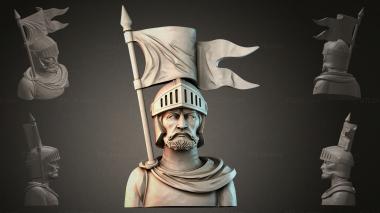 Fantasy busts Bust of a warrior with a flag 3d model