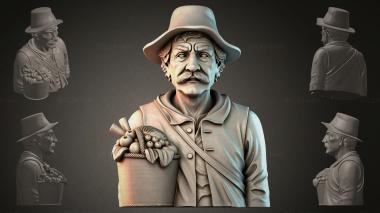 Fantasy busts Bust of a man in a hat 3d model