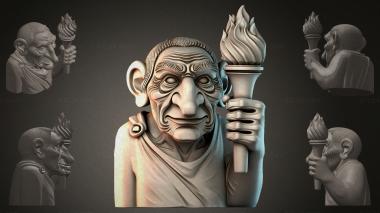 Fantasy busts Bust of an old man with a torch 3d model