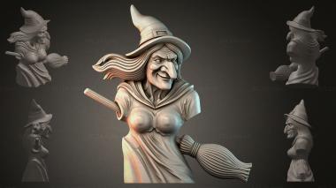 Fantasy busts Bust of a witch on a broomstick 3d model