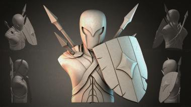 Fantasy busts Bust of a warrior with a shield 3d model