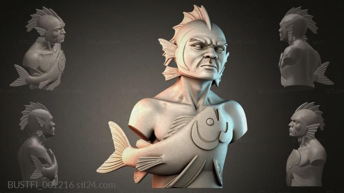 Bust of a fisherman with fish 3d STL model