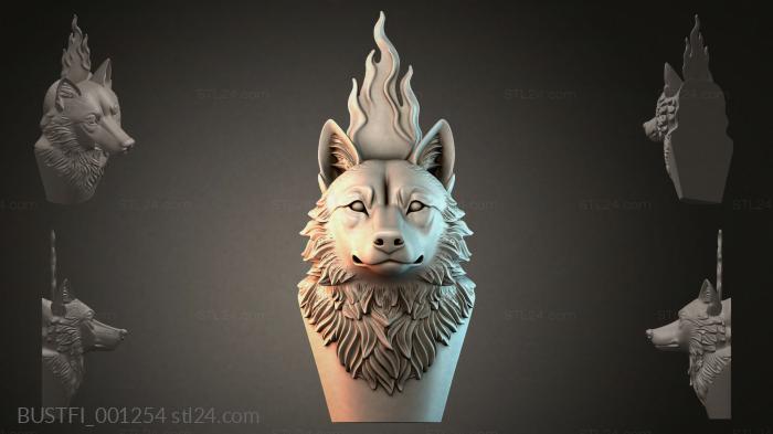 Wolf bust with fire 3d STL model