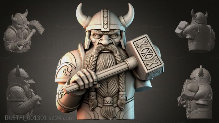 Fantasy busts (Viking bust with hammer, BUSTFI_001301) 3D models for cnc
