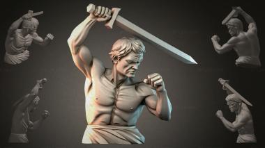 Fantasy busts Bust of a warrior with a sword 3d model