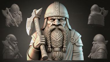 Fantasy busts Bust of a Viking with an ax 3d model