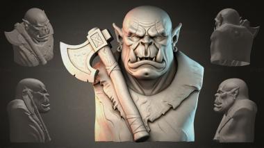 Fantasy busts Orc Bust with Axe 3d model