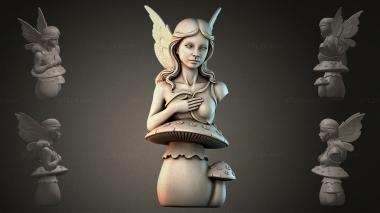 Fantasy busts Bust of a fairy with a mushroom 3d model