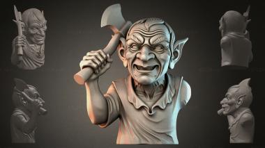 Fantasy busts Bust of a goblin with an axe 3d model