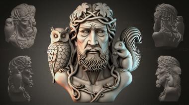Fantasy busts Bust of a man with an owl 3d model