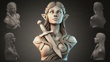 Fantasy busts Bust of an Elf with a Sword 3d model