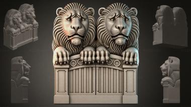Fantasy busts A pair of lions on a fence 3d model