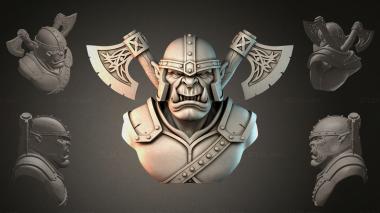Fantasy busts Orc Bust with Axes 3d model