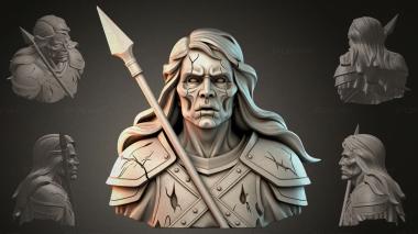 Fantasy busts Bust of a warrior with a spear 3d model
