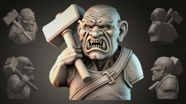 Fantasy busts Orc with a Hammer 3d model