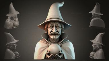 Fantasy busts Magician with a Crystal Ball 3d model