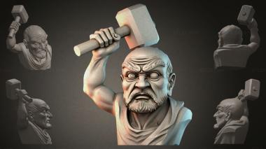 Fantasy busts Bust of a warrior with a hammer 3d model