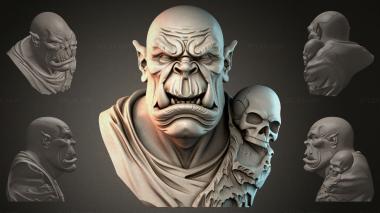 Fantasy busts Orc bust with skull 3d model