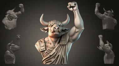 Fantasy busts Bust of a bull with a raised arm 3d model