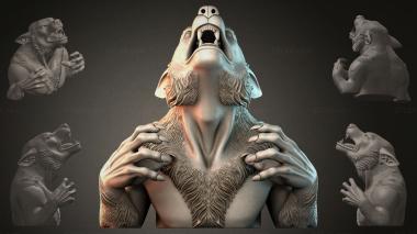 Fantasy busts Wolf with a raised muzzle 3d model