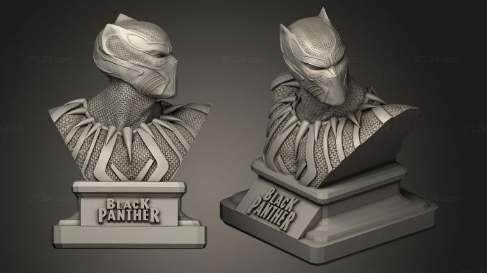 Busts of heroes and monsters (Black Panther square podium, BUSTH_0054) 3D models for cnc