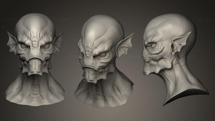 Бюсты монстры и герои (Голова существа большие уши, BUSTH_0068) 3D модель для ЧПУ станка