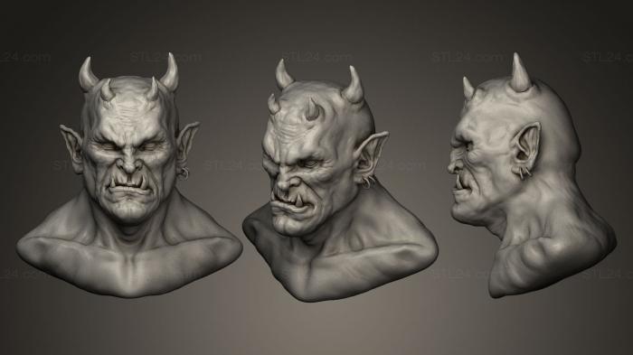 Busts of heroes and monsters (Creature Head with Horns, BUSTH_0075) 3D models for cnc