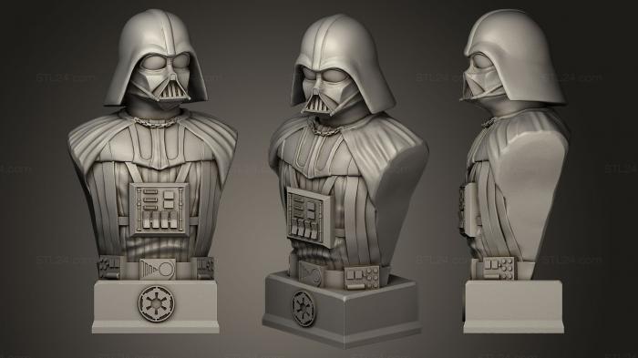 Busts of heroes and monsters (Darth Vader with podium, BUSTH_0091) 3D models for cnc