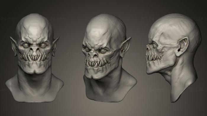 Бюсты монстры и герои (Голова демона с клыками, BUSTH_0097) 3D модель для ЧПУ станка