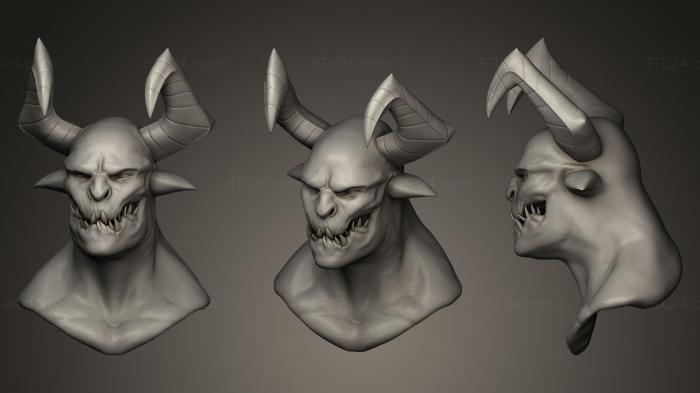 Бюсты монстры и герои (Голова демона с рогами, BUSTH_0098) 3D модель для ЧПУ станка