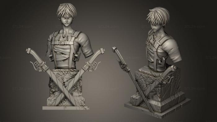 Busts of heroes and monsters (Eren Yearger with podium, BUSTH_0130) 3D models for cnc