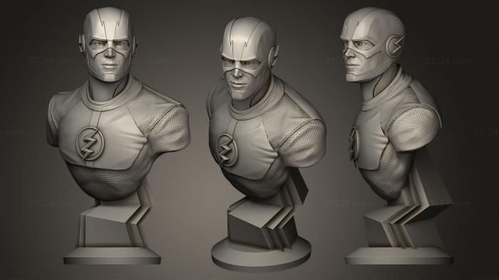 Busts of heroes and monsters (Flash with round podium, BUSTH_0136) 3D models for cnc