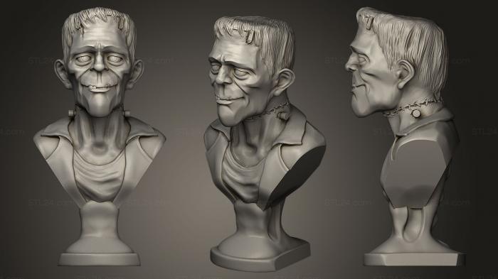Busts of heroes and monsters (Frankenstein with podium, BUSTH_0139) 3D models for cnc