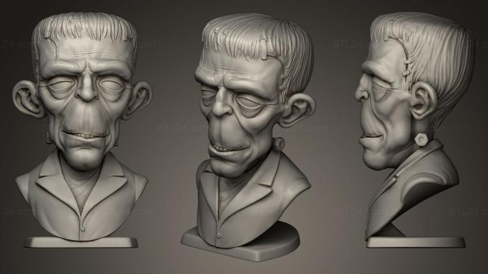 Busts of heroes and monsters (Frankestein big ears, BUSTH_0140) 3D models for cnc