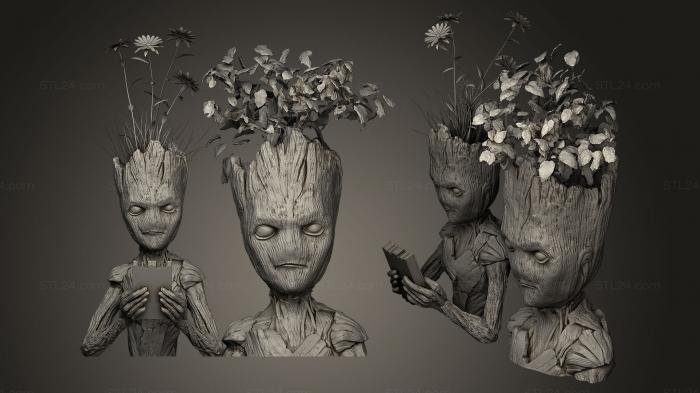 Busts of heroes and monsters (INSPIRITED TEEN GROOT VASES, BUSTH_0178) 3D models for cnc