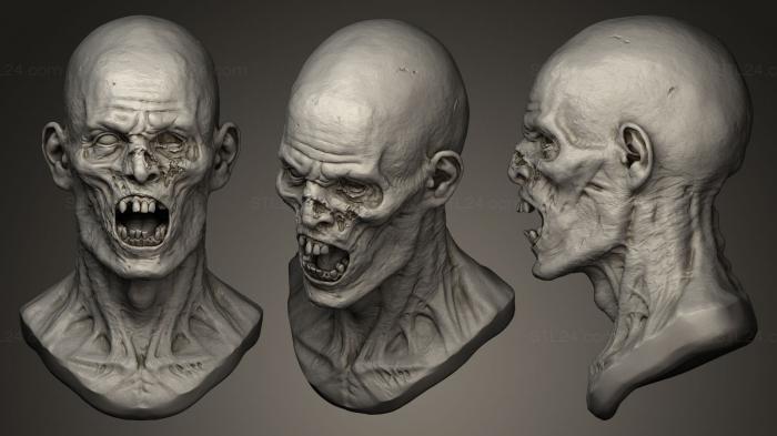 Busts of heroes and monsters (Zombie head open moth, BUSTH_0336) 3D models for cnc