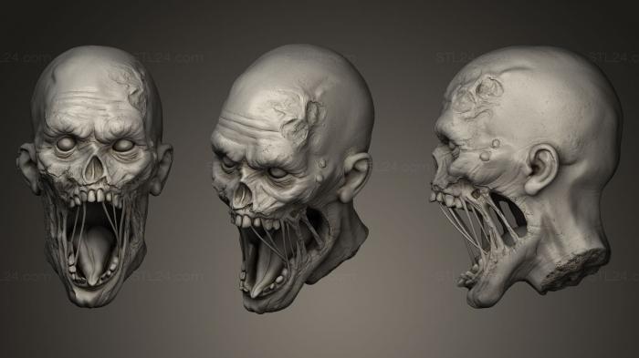 Бюсты монстры и герои (Кричащая голова зомби, BUSTH_0337) 3D модель для ЧПУ станка