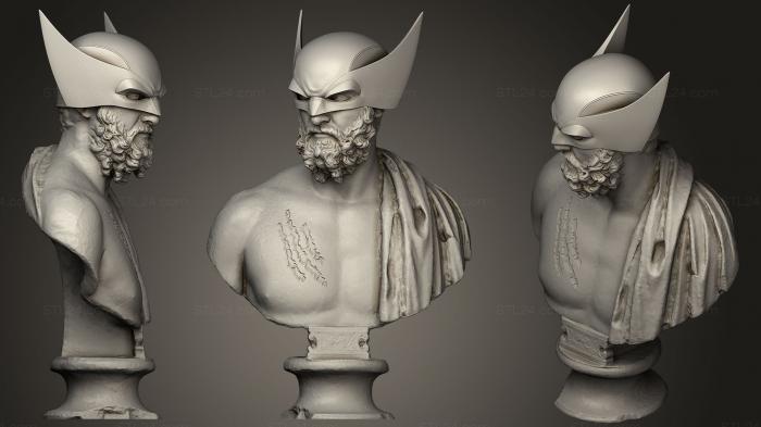 Бюсты монстры и герои (Греческая статуя Бэтмена и Росомахи, BUSTH_0487) 3D модель для ЧПУ станка