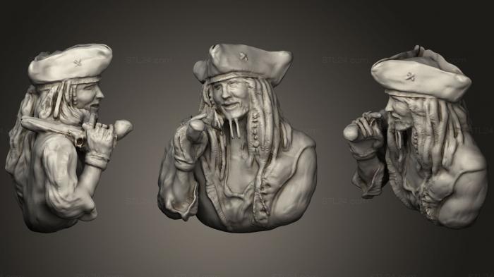 Бюсты монстры и герои (Капитан Джек Воробей, BUSTH_0512) 3D модель для ЧПУ станка
