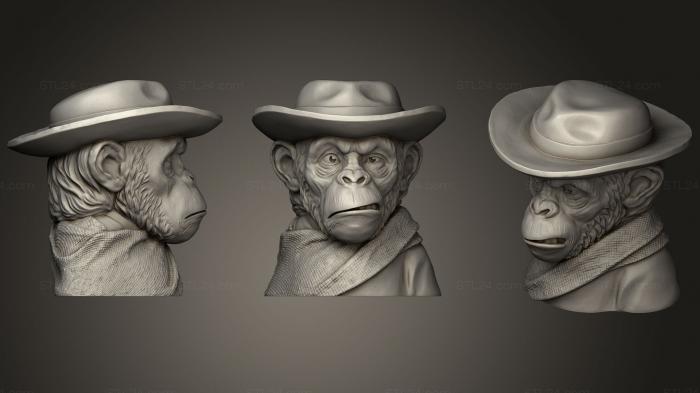 Бюсты монстры и герои (Шимпанзе 3D Миниатюра, BUSTH_0521) 3D модель для ЧПУ станка